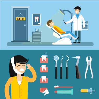 Dentist doctors office and patient with toothache vector
