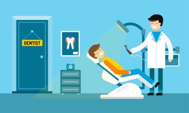 Dentist doctors office and patient with toothache vector