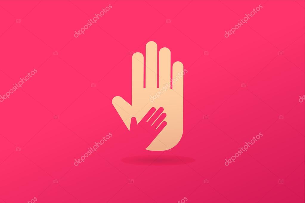 Hands care silhouette logo concept. Family mother and baby hands. Care logo, togetherrness concept logo. Union abstract hands logo. Hands closeup vector. Abstract hands logo