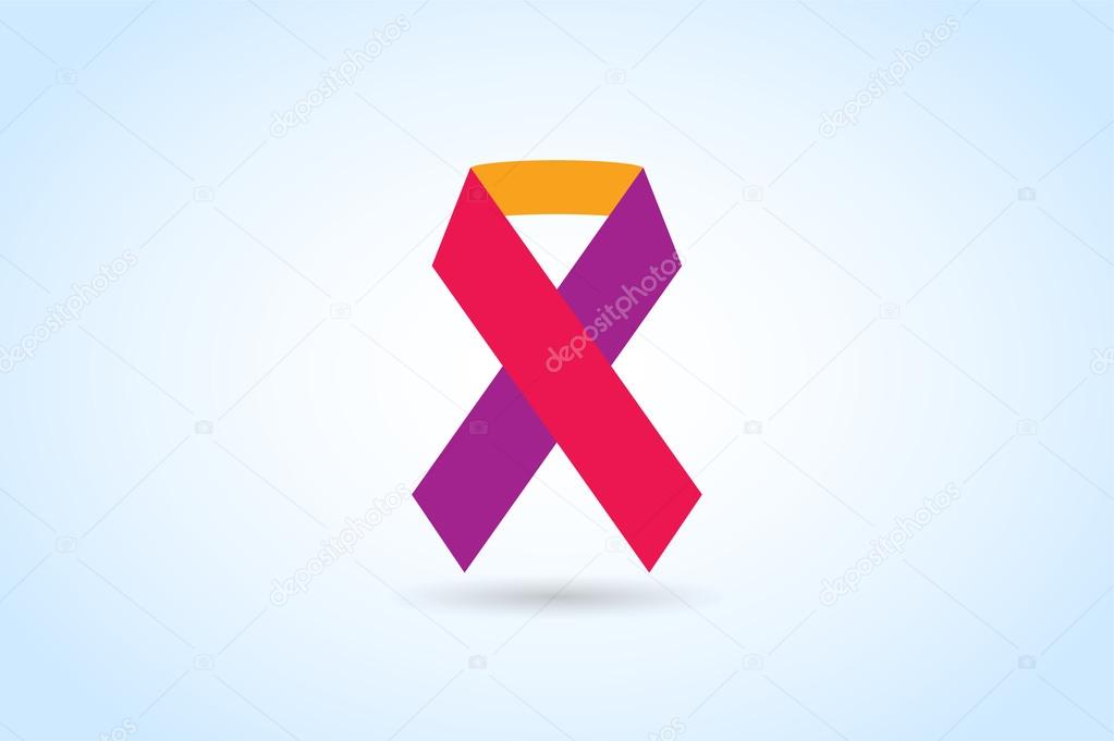Breast cancer ribbon on white background. Vector care ribbon icon. Ribbon logo. Ribbon medical symbol, cancer logo, aid logo, care logo, help logo. Safety logo, ribbon logo, cancer icon