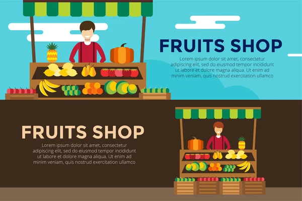 Fruit and vegetables shop stall — Stock Vector