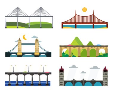 Bridge silhouette vector illustration set clipart