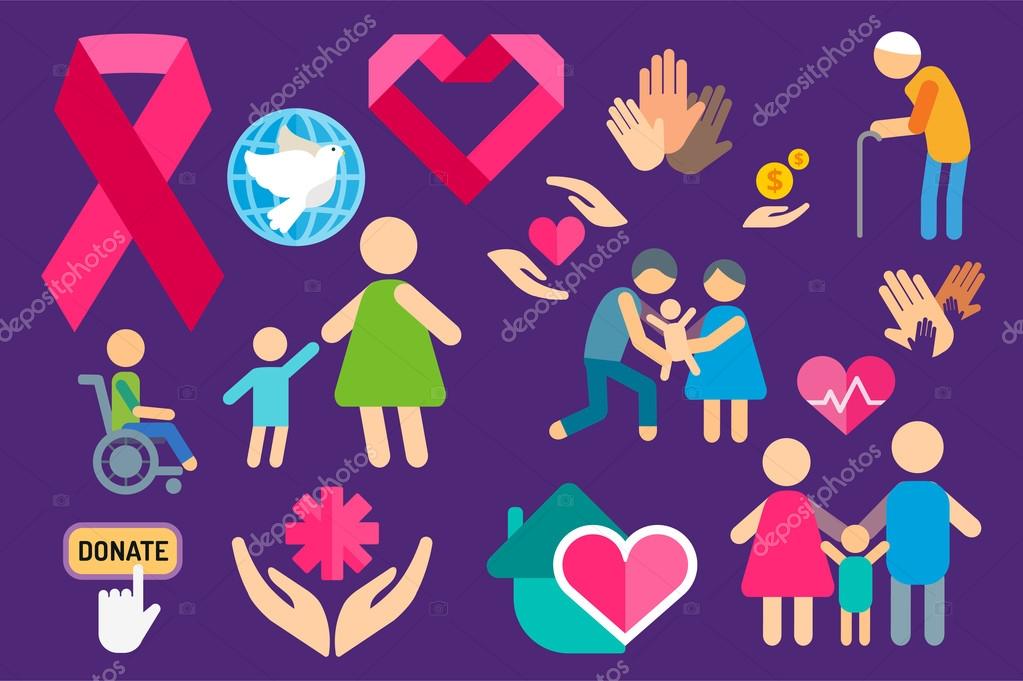 Charity care flat icons set. Care vector logo icons. Care silhouette isolated. Care, abstract hands logo, heart logo, old people care logo, child care logo, care logo, togetherness concept,family logo