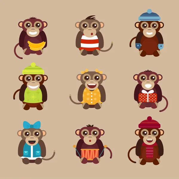 Ευτυχισμένος γελοιογραφία διάνυσμα μαϊμού επίπεδη — Διανυσματικό Αρχείο