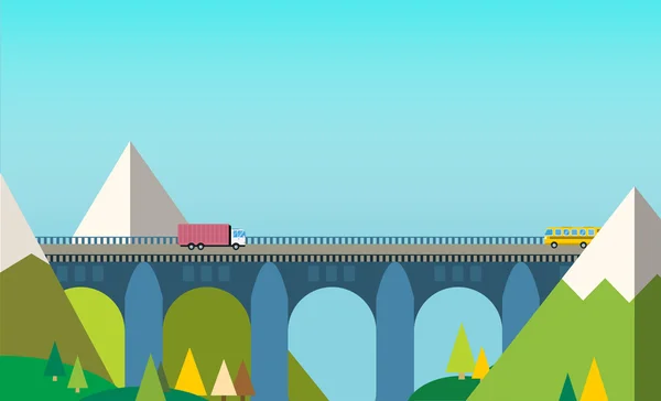 Mountain bridge landscape vector — Stok Vektör