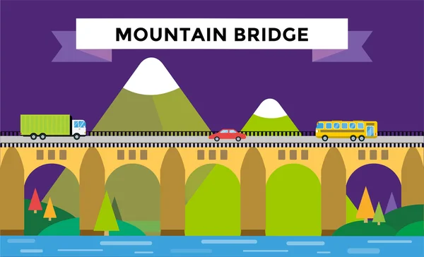 Puente de montaña vector paisaje — Archivo Imágenes Vectoriales