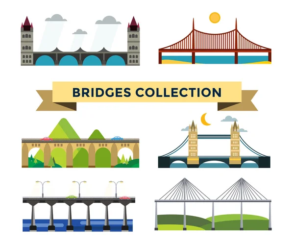 Brücke Silhouette Vektor Illustration Set — Stockvektor