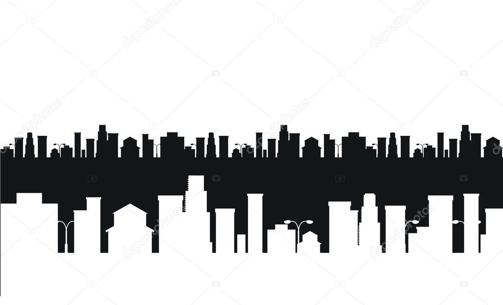 Vector black and white cities silhouette