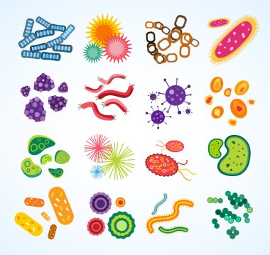 Bacteria virus vector icons set clipart