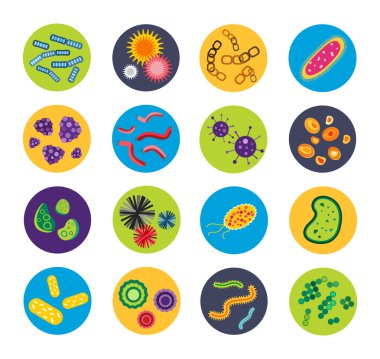 Bacteria virus vector icons set