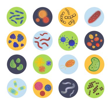 Bacteria virus vector icons set