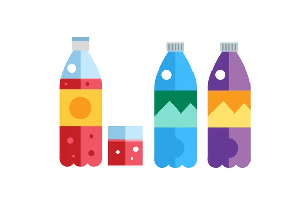 Vecteur eau, soude et jus ou bouteilles de thé Illustration — Image vectorielle