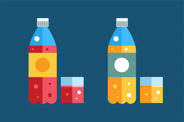 Wasser-, Soda- und Saft- oder Teeflaschen-Vektorillustration — Stockvektor