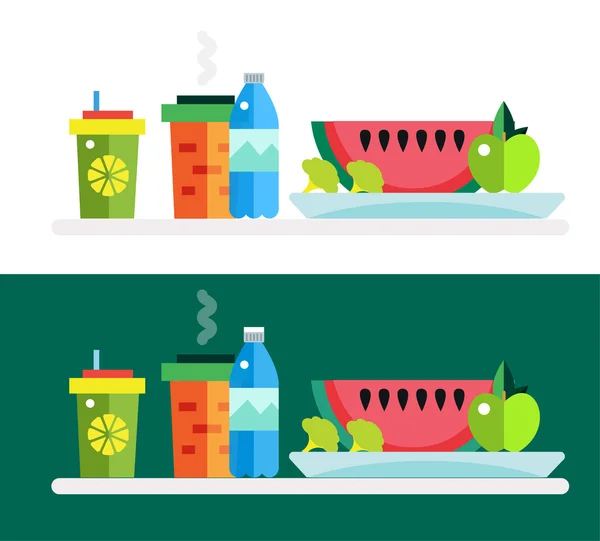 Vegetarian food shop market object icons — Stock Vector