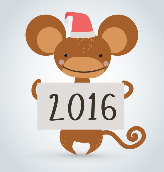 New Year monkey wild cartoon animal holding 2016 board vector
