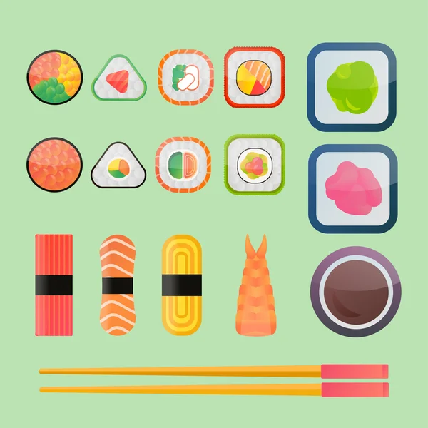 Sushi vector iconos planos conjunto — Vector de stock