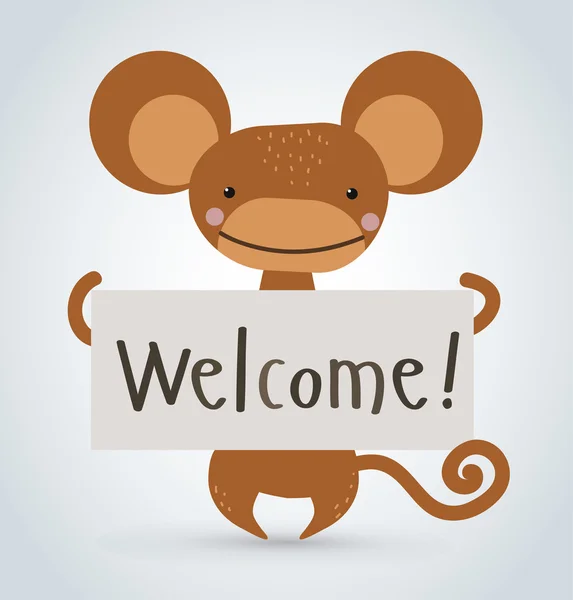 Monkey ape wild cartoon animal holding clean welcome board vector — Stock Vector