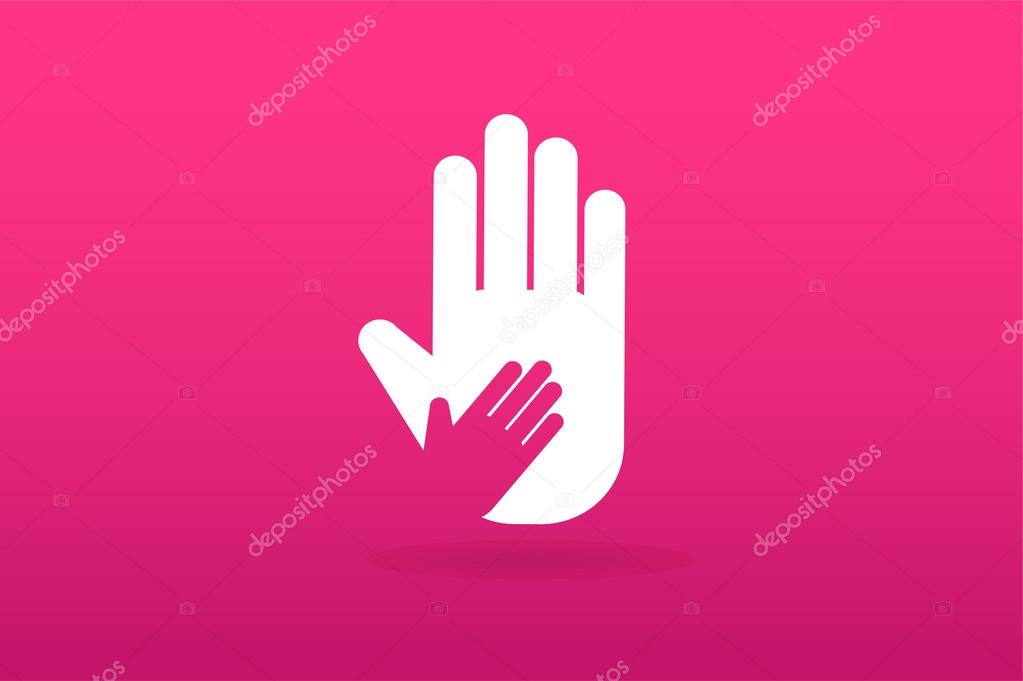 Hands care silhouette logo concept. Family mother and baby hands. Care logo, togetherness concept logo. Union abstract hands logo. Hands closeup vector. Abstract hands logo.Hands logo, care logo icon