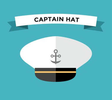 Captain hat with anchor flat vector icon