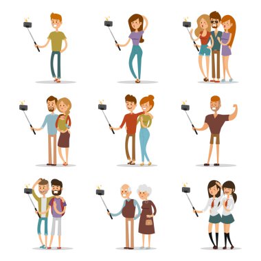 Selfie çekim aile ve çiftler illüstrasyon vektör