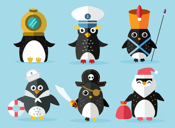 Conjunto de pingüinos Vector Ilustración — Vector de stock