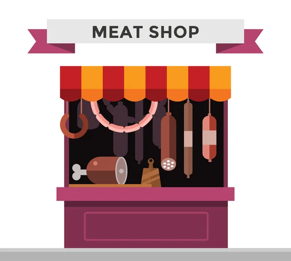 Meat shop stall with meats products — Stock Vector