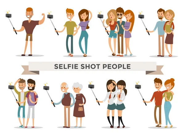 Selfie snímky rodiny a páry vektorové ilustrace — Stockový vektor