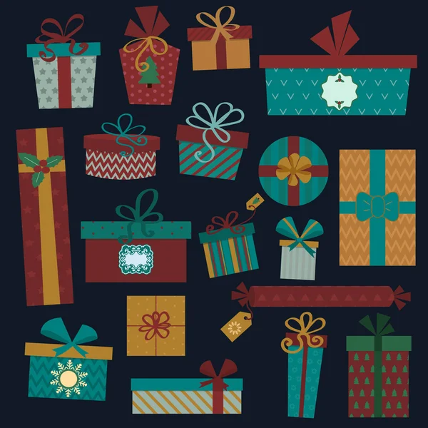 Coffrets cadeaux colorés avec nœuds et rubans ensemble vectoriel — Image vectorielle