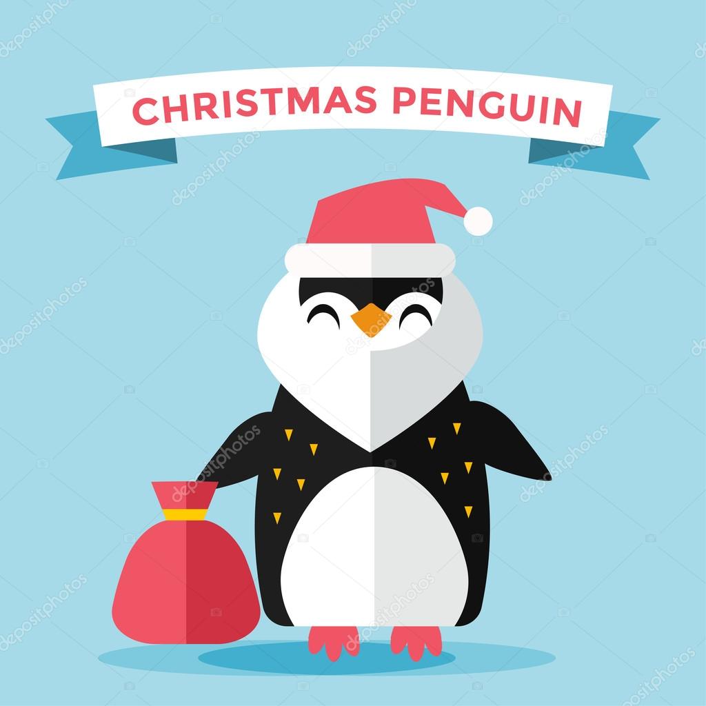 Penguin christmas new year ts christmas hat santa penguin Cartoon penguin vector illustration — Wektor od adekvat