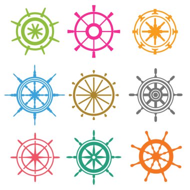 Vector rudder flat icons set