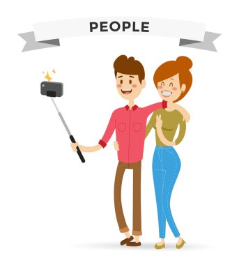 Selfie aile portreit vektör çizim