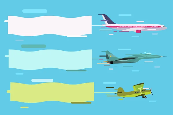 Avión volando con banners publicitarios — Archivo Imágenes Vectoriales