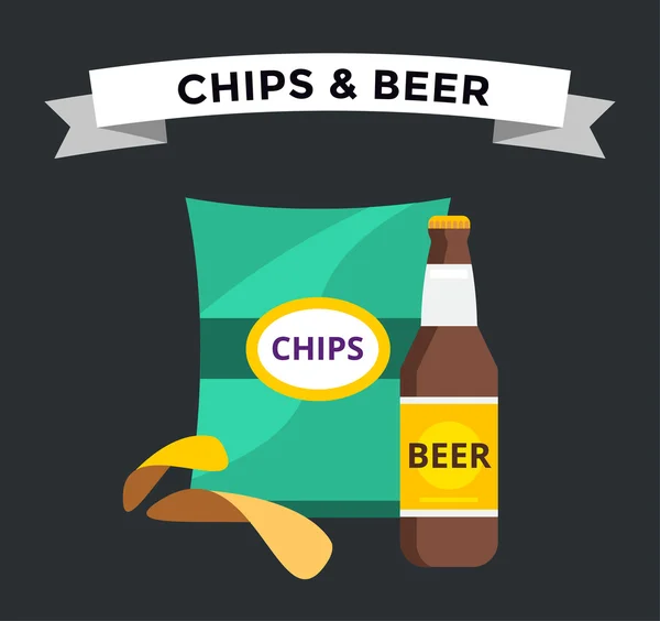 Vector bière snacks chips pack isolé — Image vectorielle