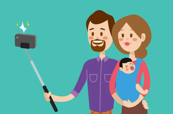 Ilustração vetorial portreit da família Selfie —  Vetores de Stock