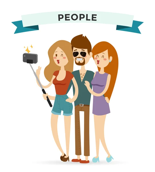 Illustrazione vettoriale del portreit della famiglia Selfie — Vettoriale Stock