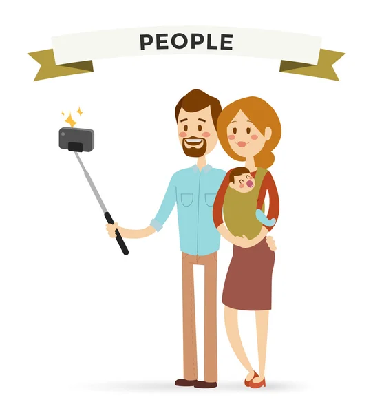 Selfie Familie portreit Vektor Illustration — Stockvektor
