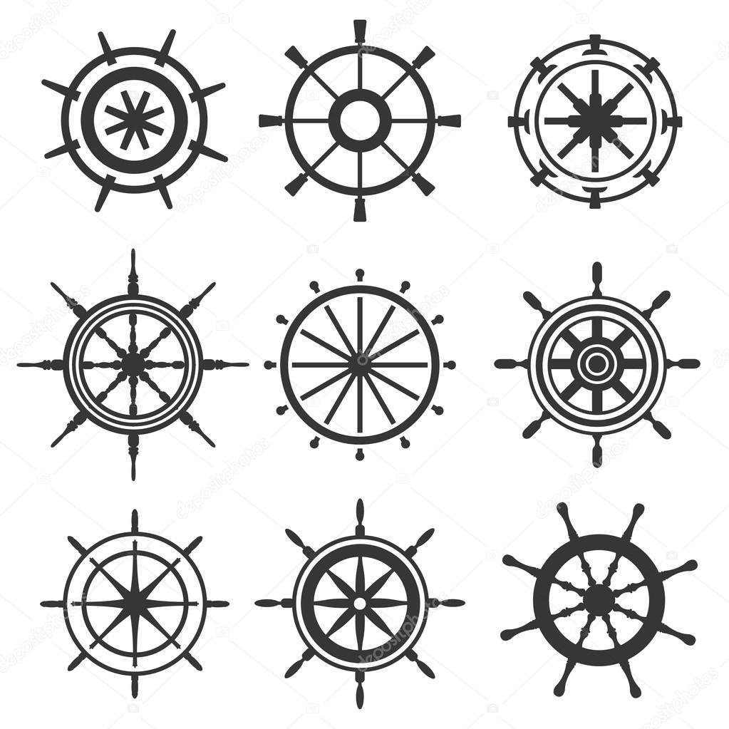 Vector rudder flat icons set