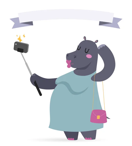Selfie foto hippo — Stockvector