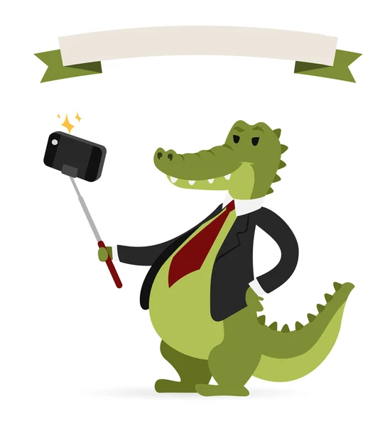Selfie fotó krokodil — Stock Vector