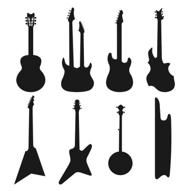 Akustik, elektro gitar siyah beyaz simgeler