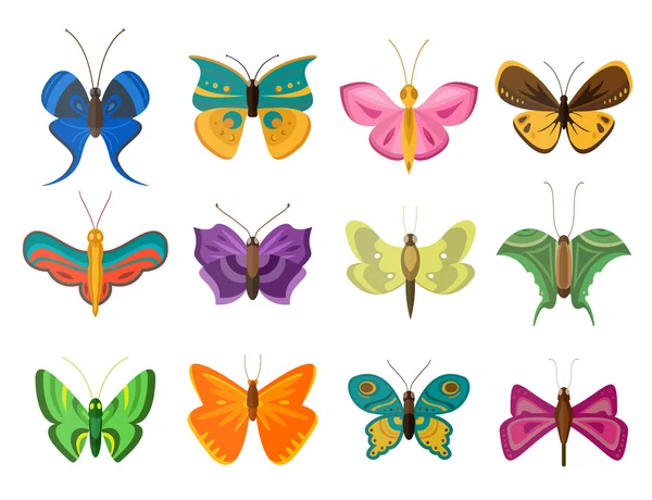 Papillons colorés style plat — Image vectorielle