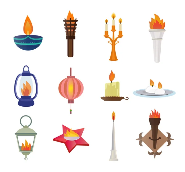 Velas y llamas de estilo plano — Archivo Imágenes Vectoriales