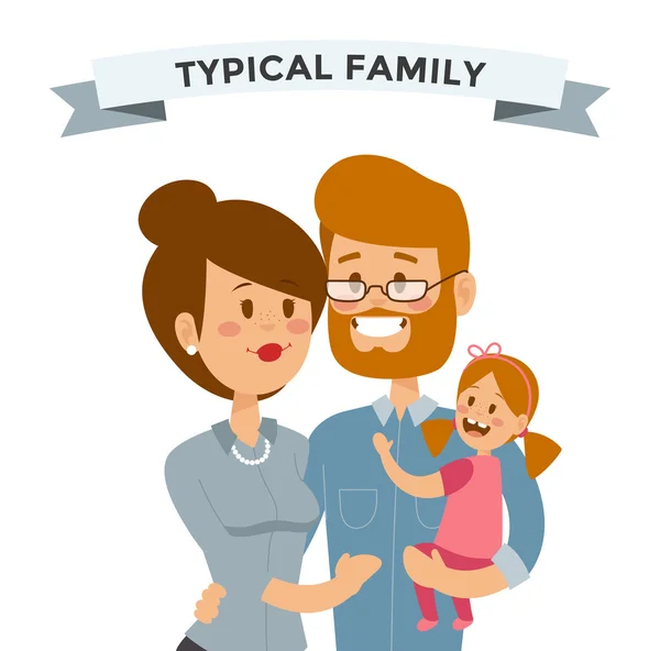 Kleine meisje, vrouw en man gelukkige familie paar — Stockvector