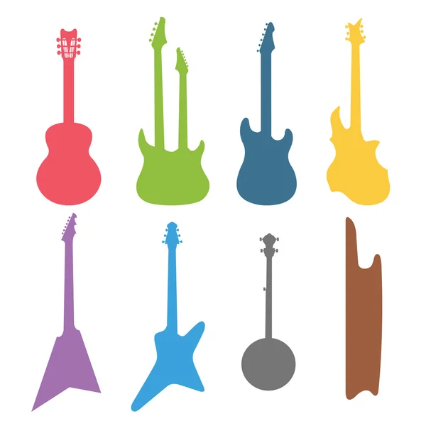 Guitarras acústicas, elétricas ícones preto e branco — Vetor de Stock