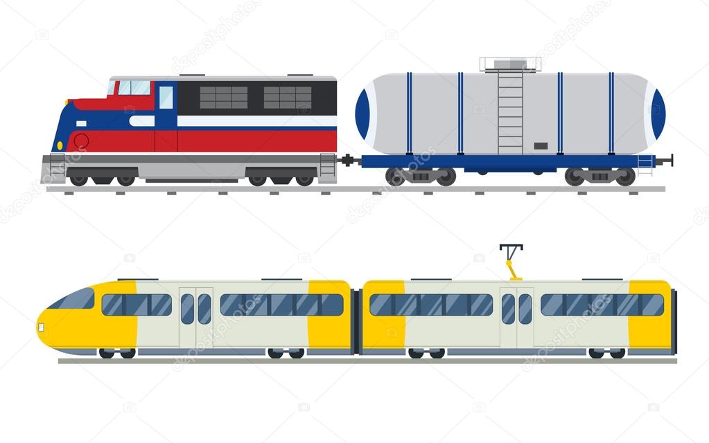 Modern and vintage trains