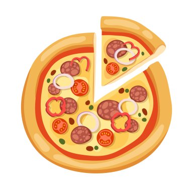 Pizza düz simgesi beyaz arka plan üzerinde izole