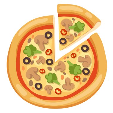 Pizza düz simgesi beyaz arka plan üzerinde izole