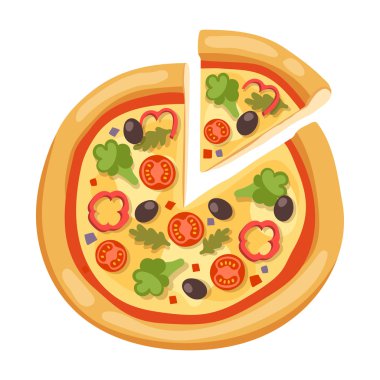 Pizza düz simgesi beyaz arka plan üzerinde izole