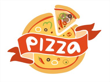 Pizza düz simgesi logo şablonu