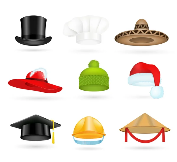 Conjunto de sombreros superiores 3d diferentes proffesions — Vector de stock